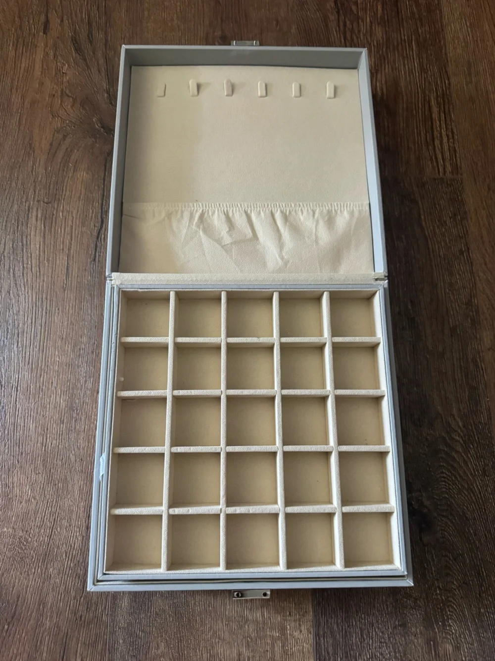 Beige Jewelry Organizer Box with Tray - Multi-Compartment Storage